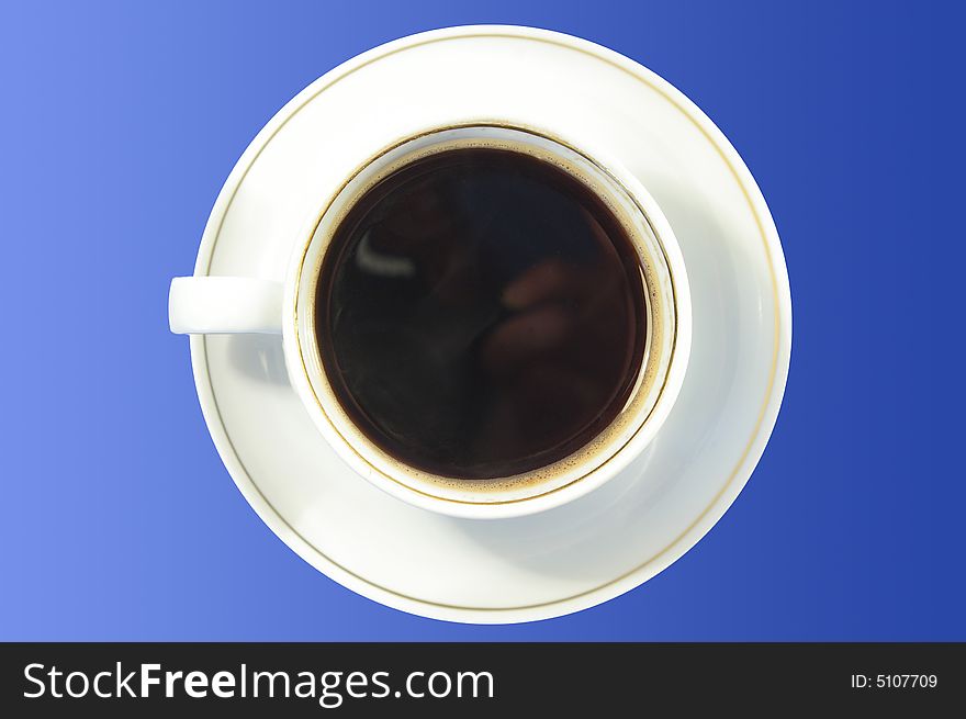 Cup of instant coffee on a blue background. Cup of instant coffee on a blue background