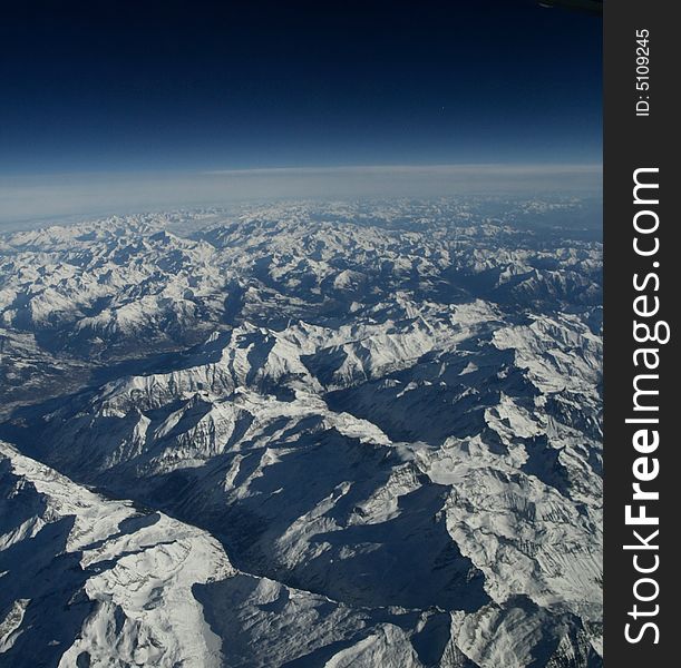 A an aerial photograph of the Alps