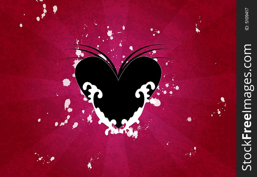 An illustration of a black heart on a red grunge background. An illustration of a black heart on a red grunge background...