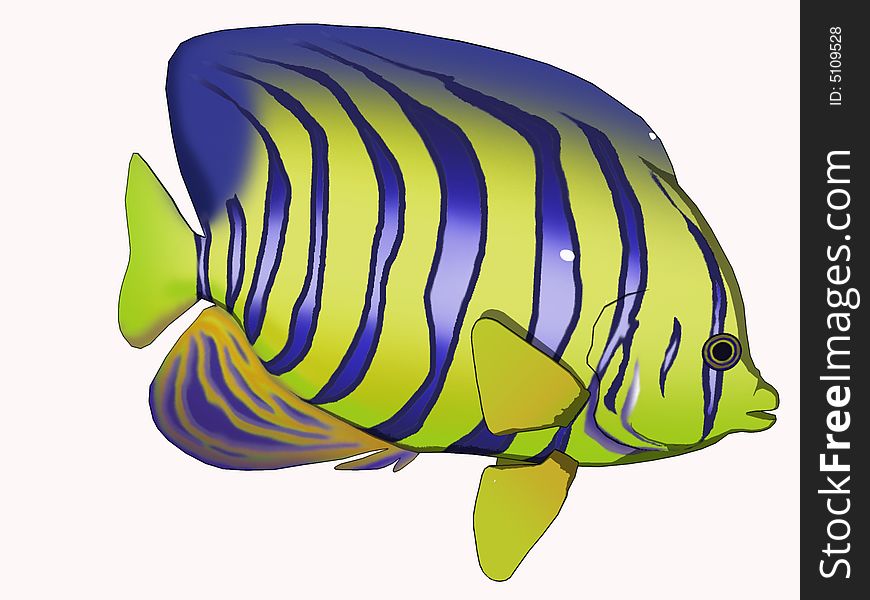 Funny cartoon style angelfish. Computer Generated Image, 3d models. Funny cartoon style angelfish. Computer Generated Image, 3d models