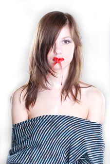 Red Bow On The Lips Stock Photography Red Bow On The Lips Stock Photography