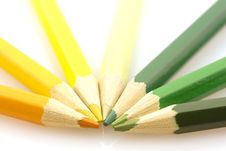 Yellow And Green Pencils Isolated Stock Photos