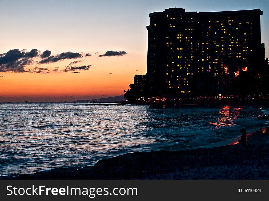 Twilight at Waikiki beach