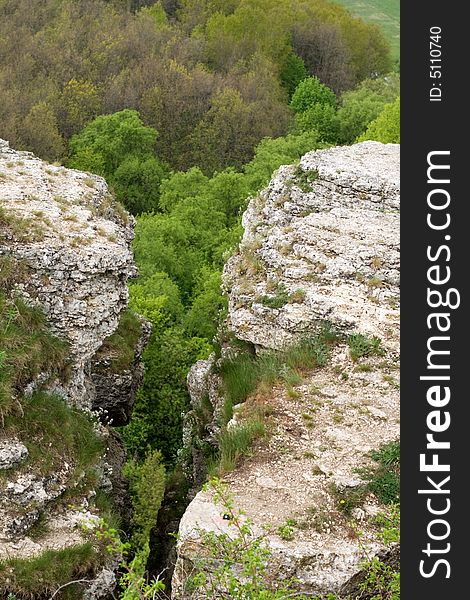 Deep rift in mountain and forest