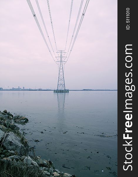 Power line through the river