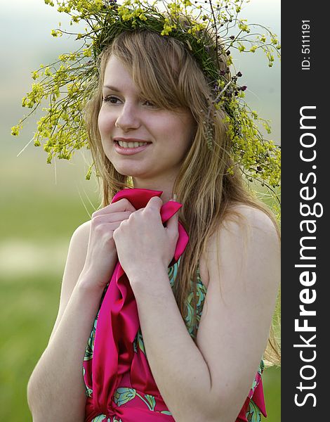 Sexy caucasian girl with flower garland