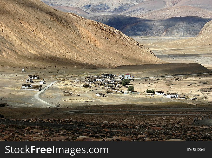 A lonely village in the great Himalayan valley,Tibet,China. A lonely village in the great Himalayan valley,Tibet,China.