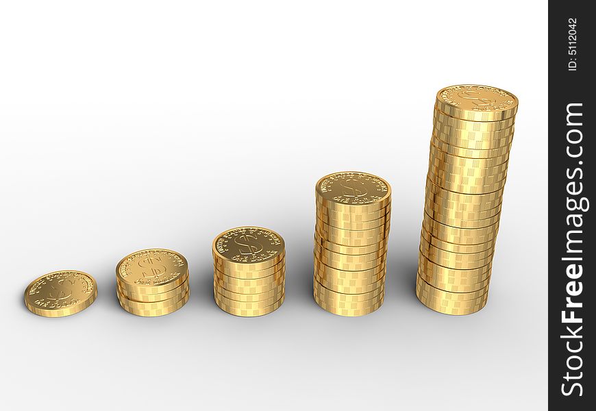 Isolated 3d render of money stacks on white background. Isolated 3d render of money stacks on white background