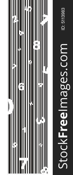 Set of chaotic numbers with a single letter on the background of barcode. Set of chaotic numbers with a single letter on the background of barcode