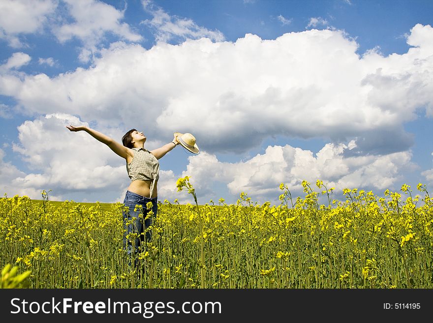 Young girl in summer field