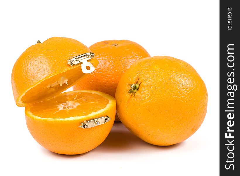 Casket from fresh orange isolated on a white background