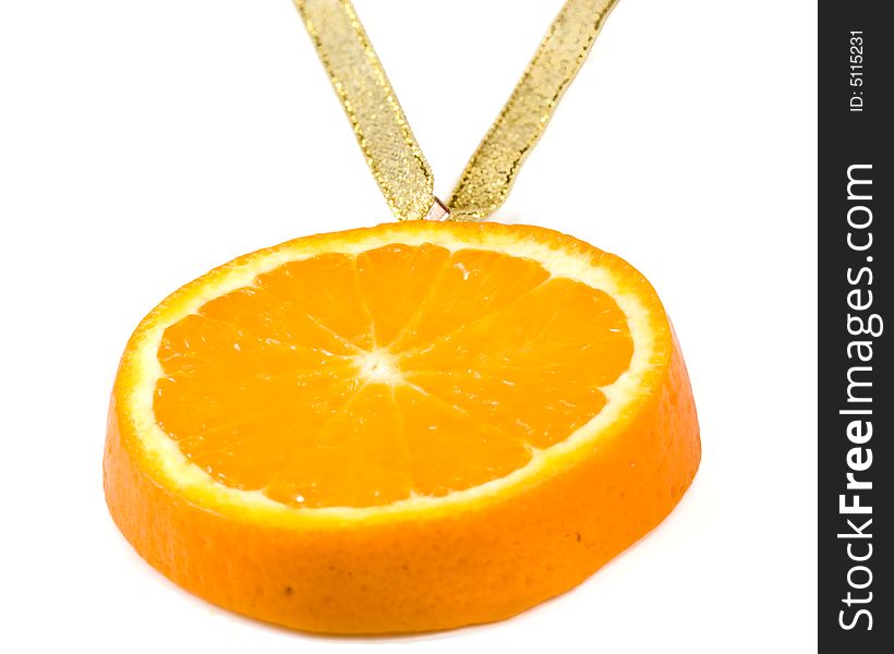 Medal from a fresh juicy orange isolated on a white background. Medal from a fresh juicy orange isolated on a white background