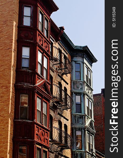 Old brownstone buildings in boston of various colors. Old brownstone buildings in boston of various colors