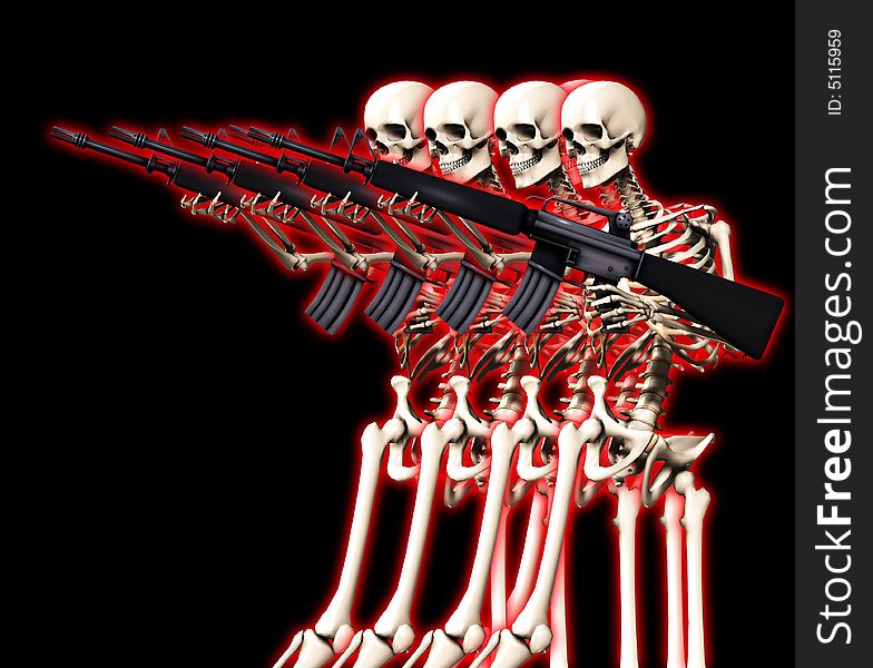 An conceptual image of some skeletons with guns, it would be good to represent concepts of war,crime and Halloween. An conceptual image of some skeletons with guns, it would be good to represent concepts of war,crime and Halloween.