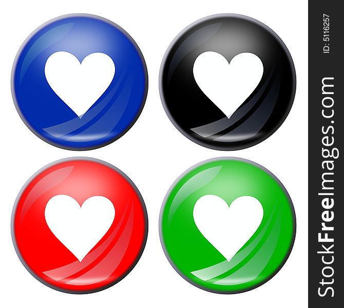 Illustration of a heart button in four colors
