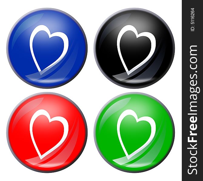 Illustration of a heart button in four colors