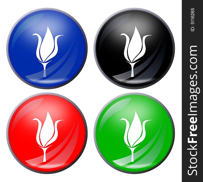 Illustration of a flower button in four colors