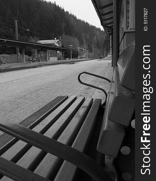 Austrian Train Station Bench B&W