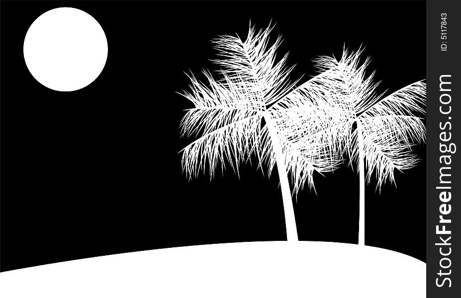 Tropical landscape at night, vector illustration. Tropical landscape at night, vector illustration