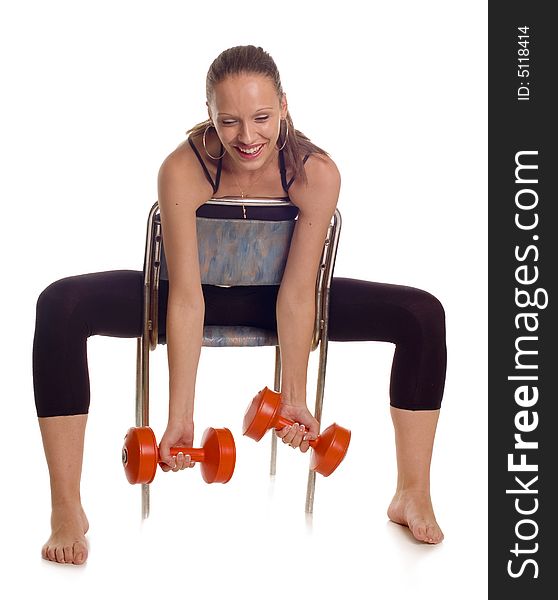 Gym fitness girl training her body with dumbbell