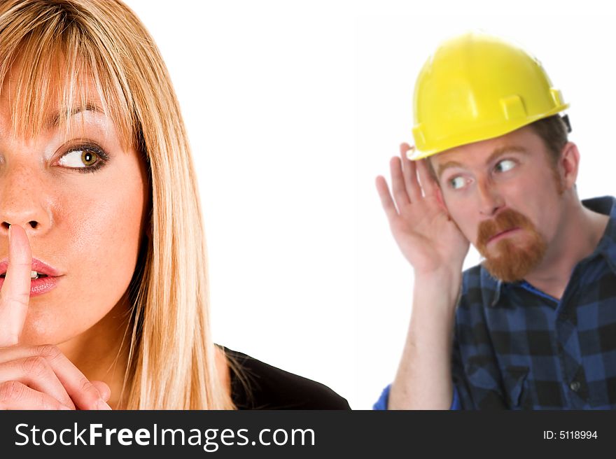 Businesswoman and construction worker