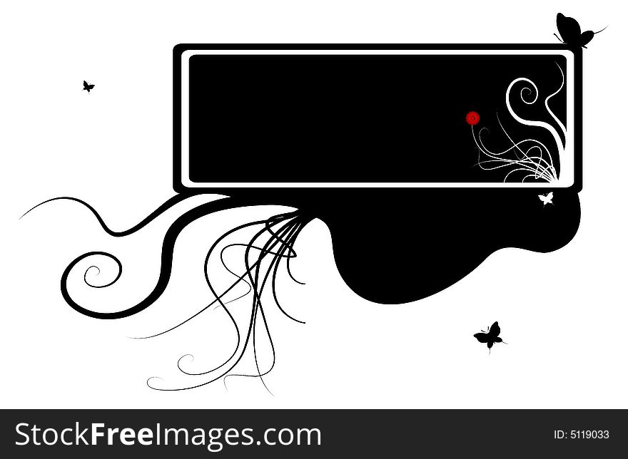 Vector frame, abstract background, text holder with butterflies and red flower. Vector frame, abstract background, text holder with butterflies and red flower.