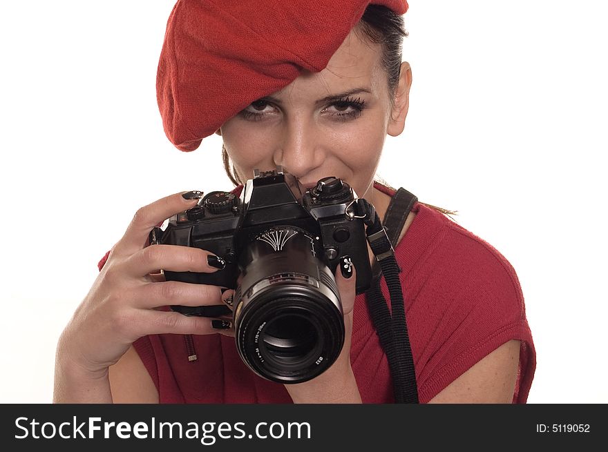 Young woman with digital camera taking picture. Young woman with digital camera taking picture