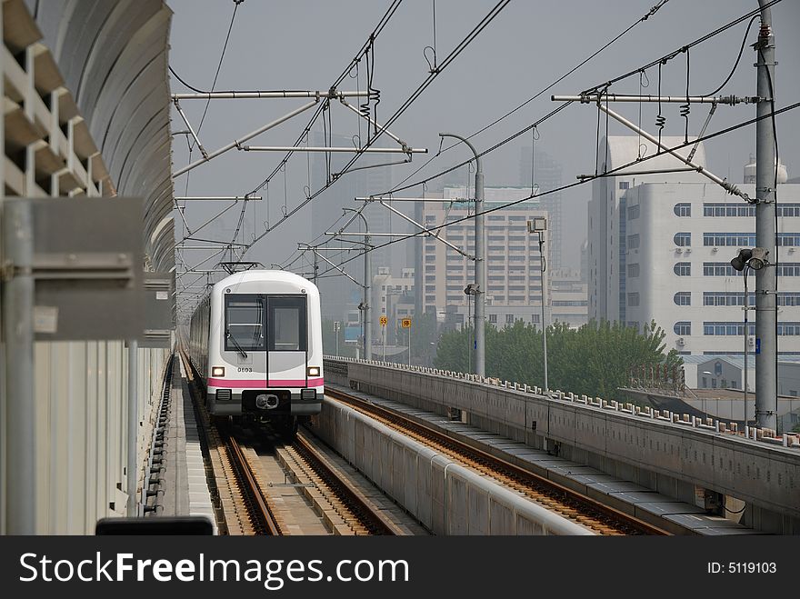 The commuter train in Shanghai China. The commuter train in Shanghai China