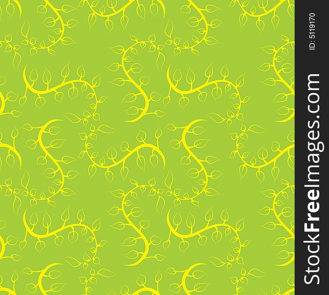 Seamless vector background, with yellow leaves on green surface. Seamless vector background, with yellow leaves on green surface.