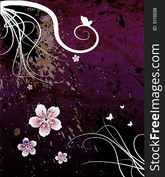 Floral grunge background, with stains, curls, butterflies and flowers. Floral grunge background, with stains, curls, butterflies and flowers.