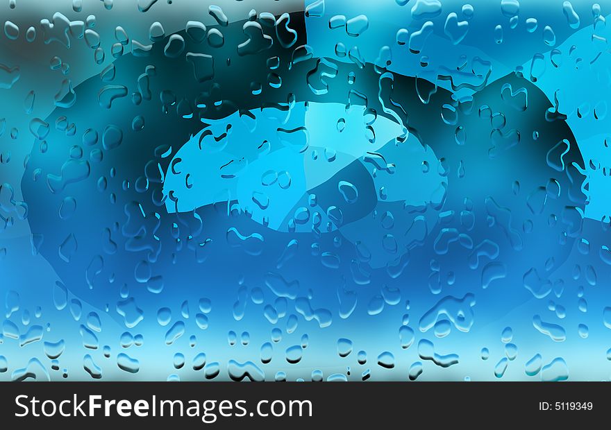 Wet glass, waterdrops pattern on transparent blue glass. Wet glass, waterdrops pattern on transparent blue glass.