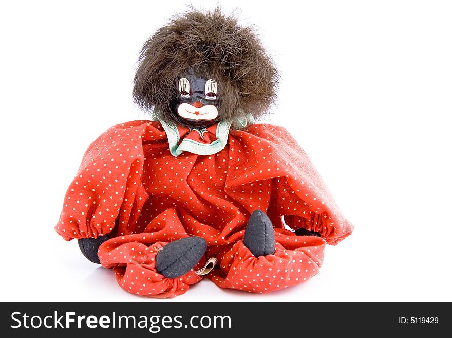 Clown in a red costume on a white background