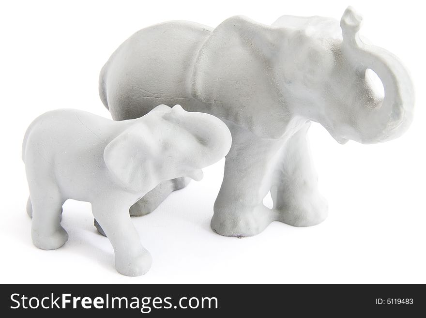 Two grey elephants on a white background. Two grey elephants on a white background