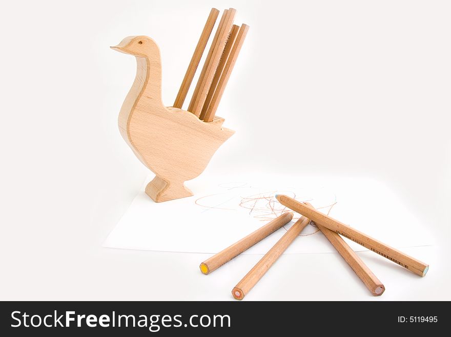 Wooden chicken with pencils for the children