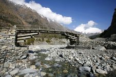 Wooden Footbridge On The Annapurna Stock Photos Wooden Footbridge On The Annapurna Stock Photos