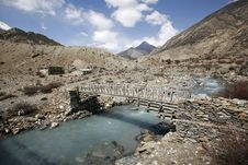 Wooden Footbridge On The Annapurna Royalty Free Stock Photography Wooden Footbridge On The Annapurna Royalty Free Stock Photography