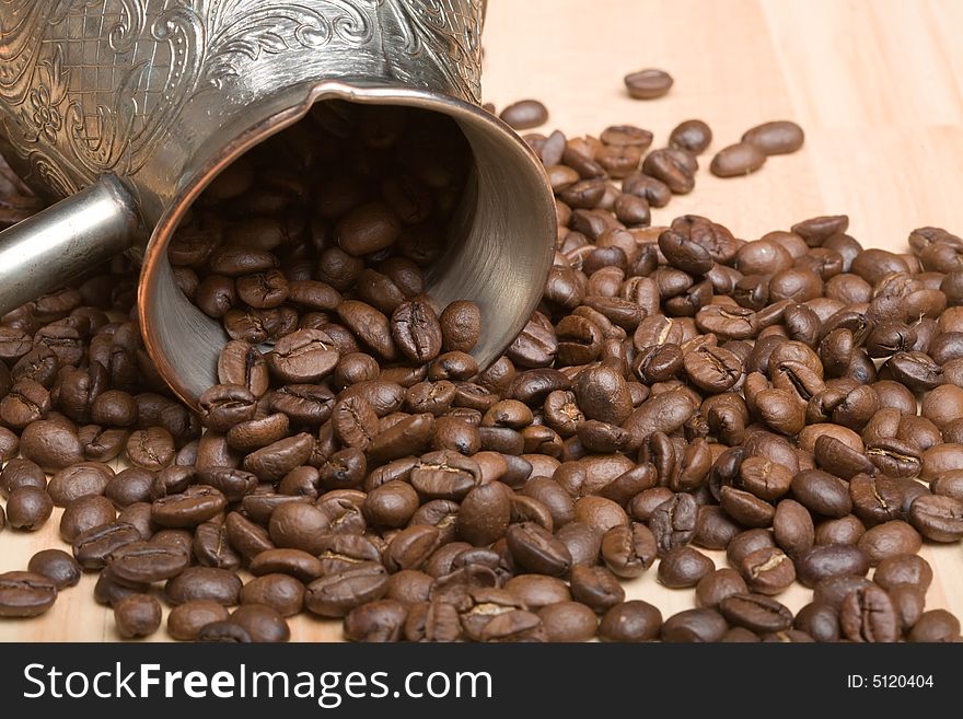 Cezve And Roasted Coffee Beans On The Table