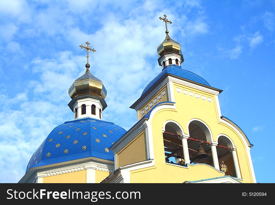Domes of orthodox church with bells. Domes of orthodox church with bells