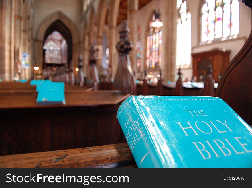A series of Bibles in a Church. A series of Bibles in a Church