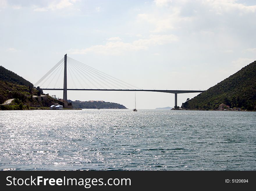 Suspension bridge over the water in Dubrovnik, Croatia. Suspension bridge over the water in Dubrovnik, Croatia.