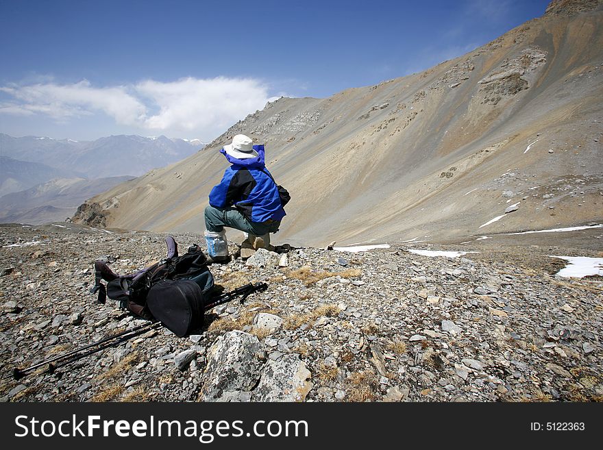 Man Admiring View In The Himalayas