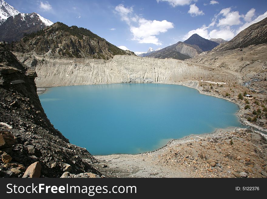 Blue mountain lake, manang, annapurna, nepal