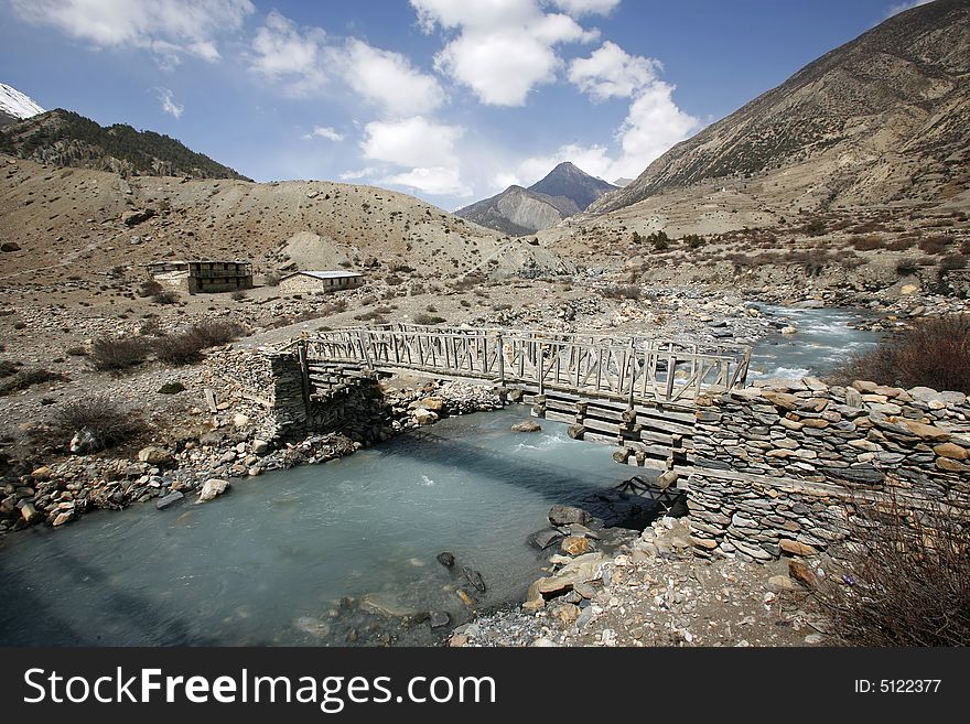 Wooden Footbridge On The Annapurna