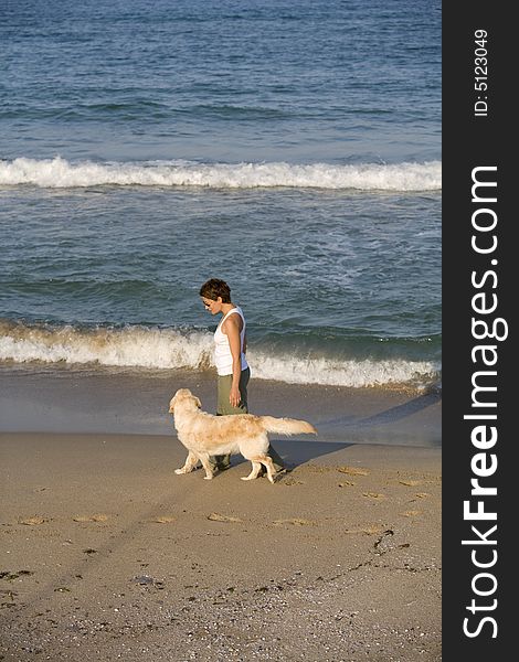 Girl Walking With Dog