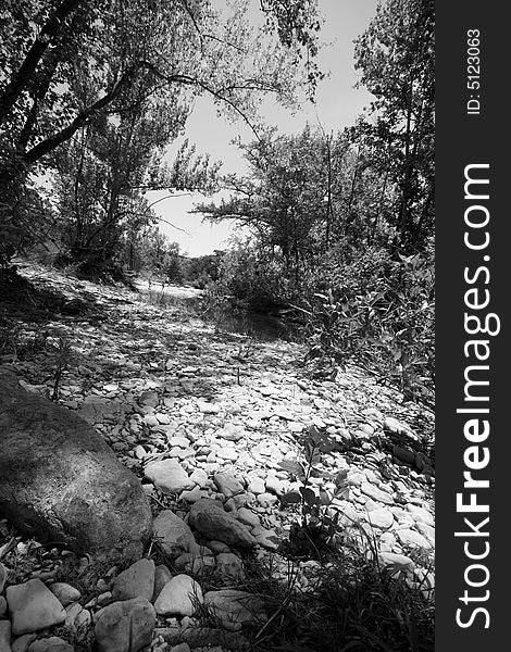 Rocky riverbed along Texas highway. Rocky riverbed along Texas highway