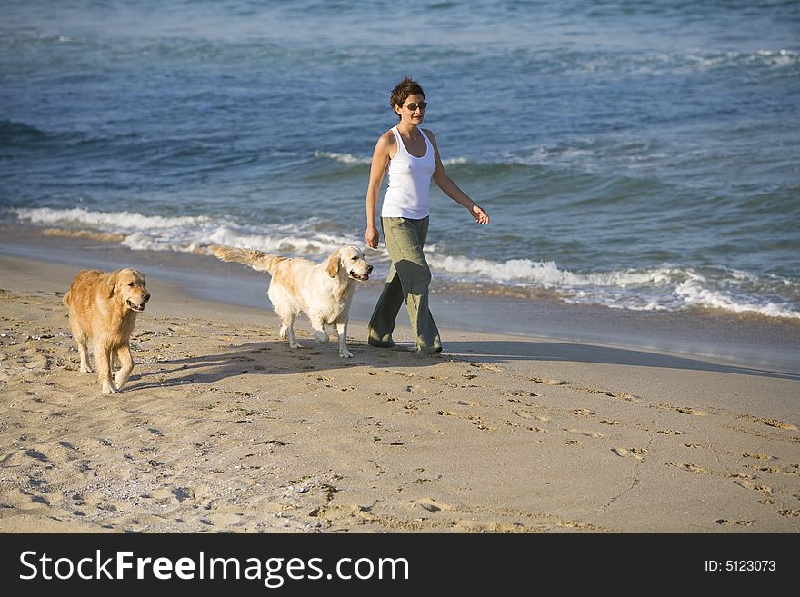 Girl Walking With Dogs