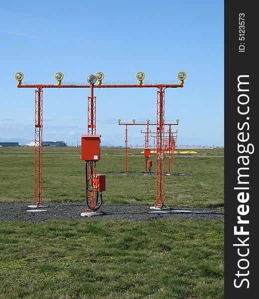 Airplane landing lights in a field