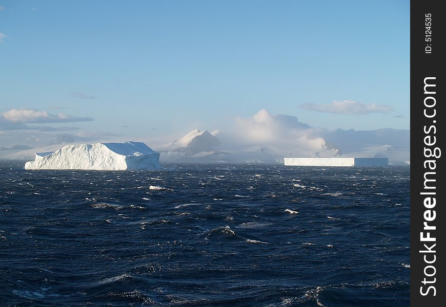 The Antarctic Strait with trinity Island in the background. The Antarctic Strait with trinity Island in the background