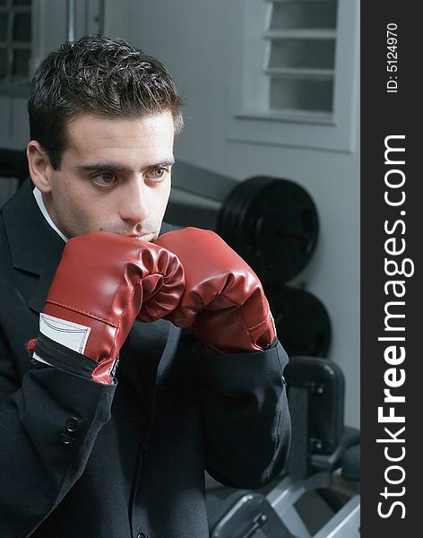 Businessman Wearing Boxing Gloves