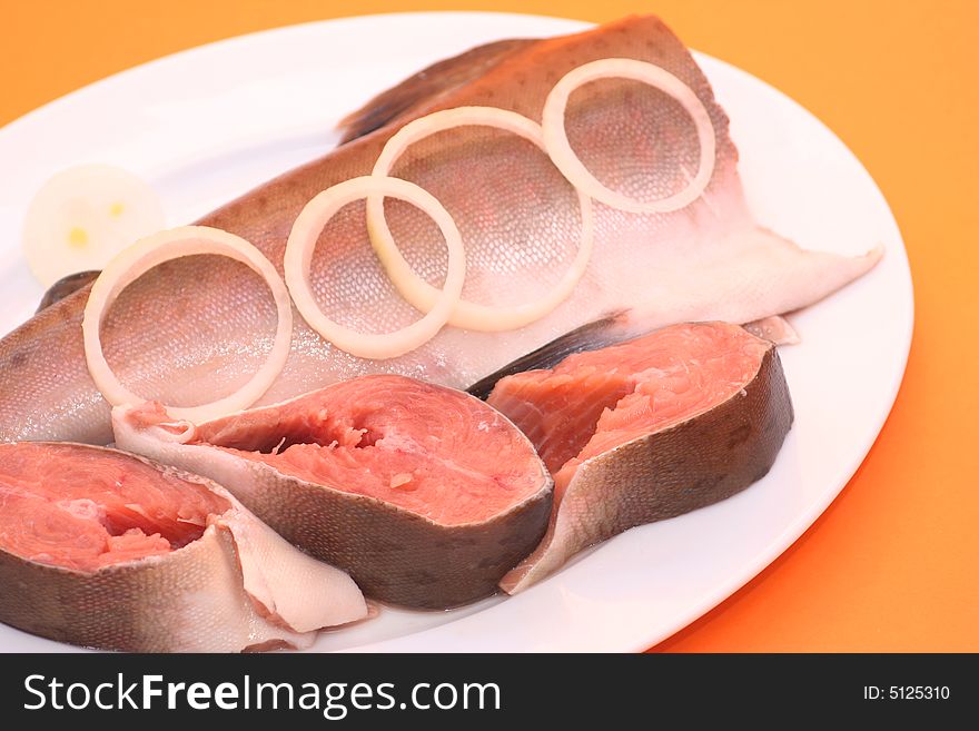A big peace of fresh and raw salmon. A big peace of fresh and raw salmon